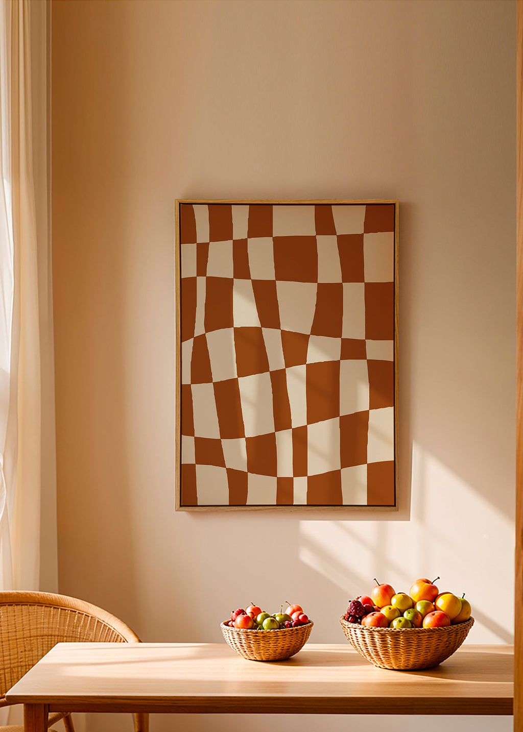 Geometrisk plakat med bølget skakmønster – Canvas2