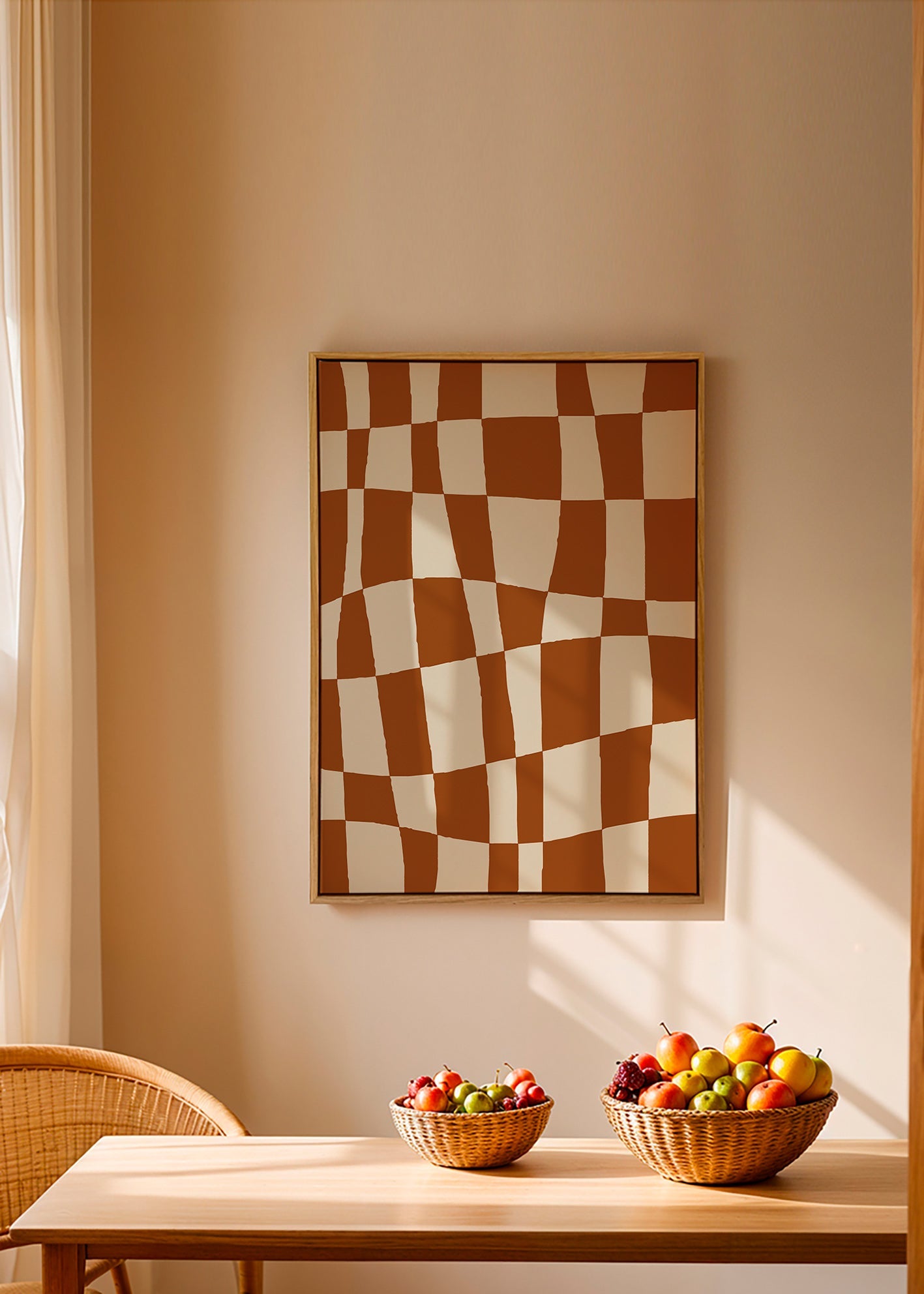 Geometrisk plakat med bølget skakmønster – Canvas2