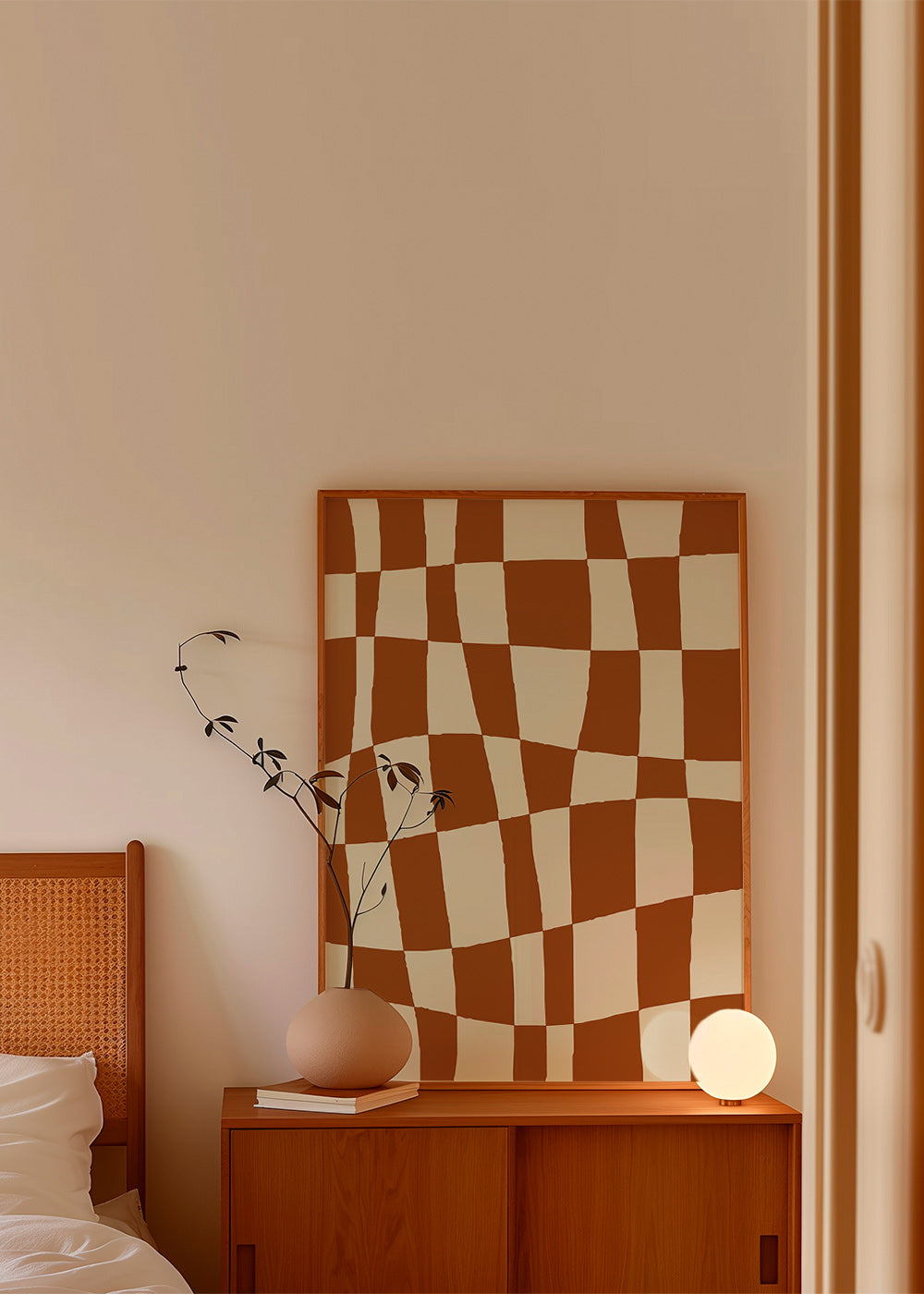 Geometrisk plakat med bølget skakmønster – Product1
