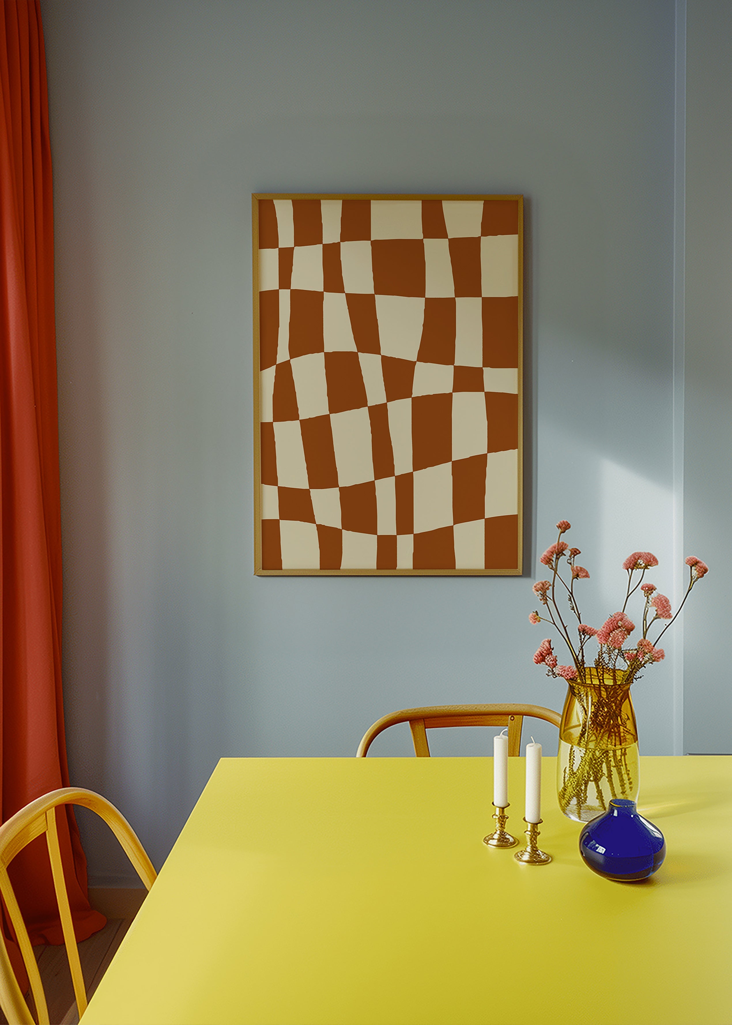 Geometrisk plakat med bølget skakmønster – Product2