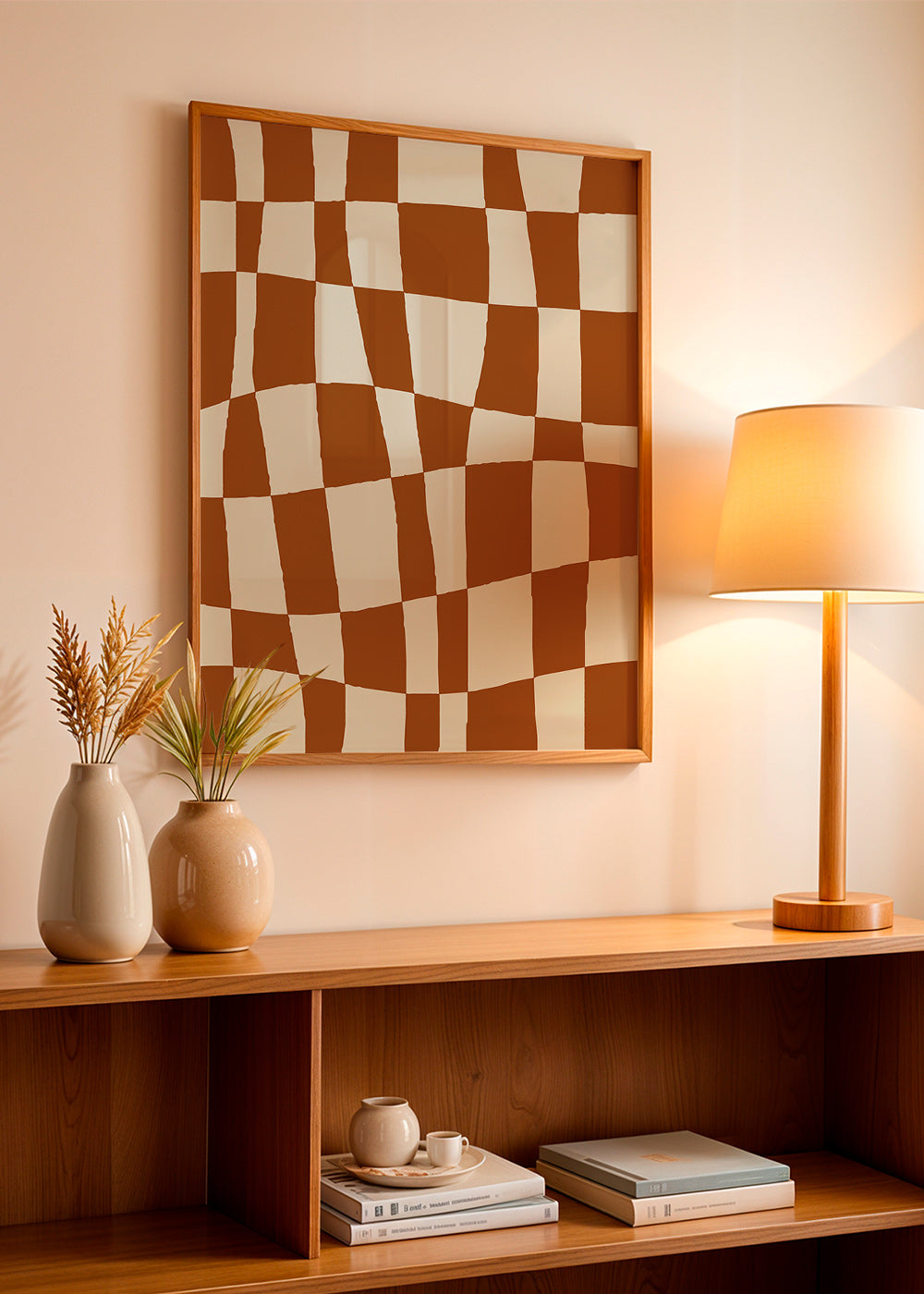 Geometrisk plakat med bølget skakmønster – Product3