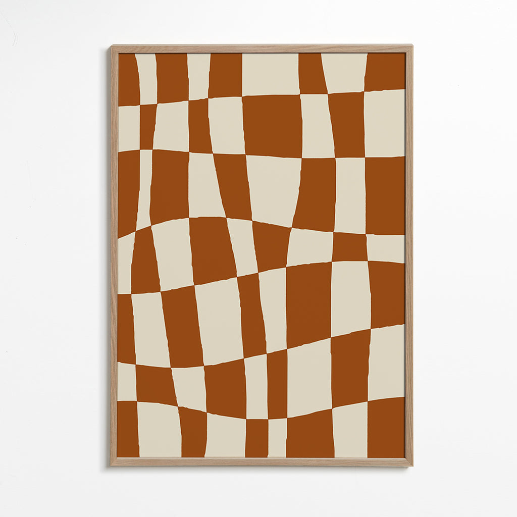 Geometrisk plakat med bølget skakmønster – Oak Frame