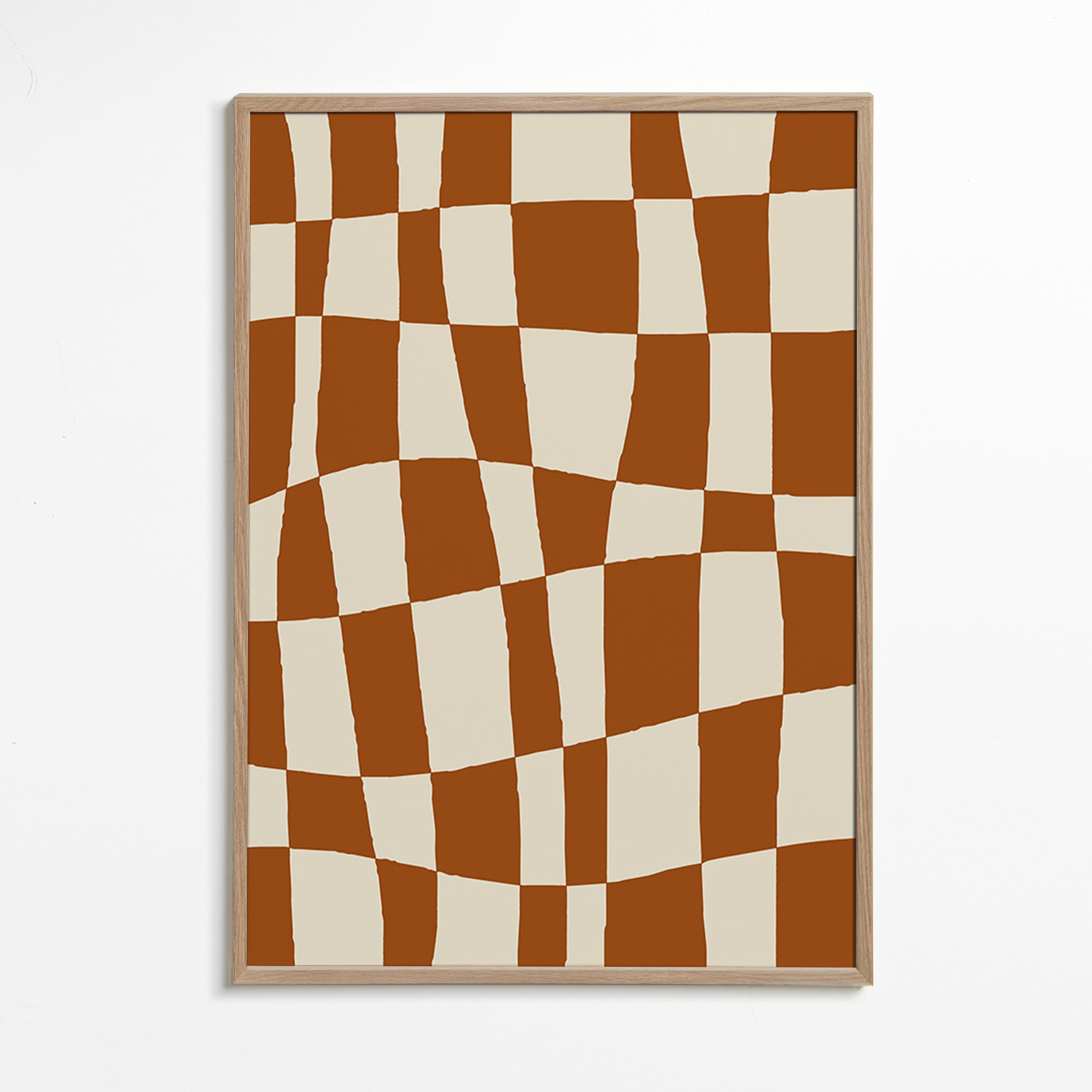 Geometrisk plakat med bølget skakmønster – Oak Frame