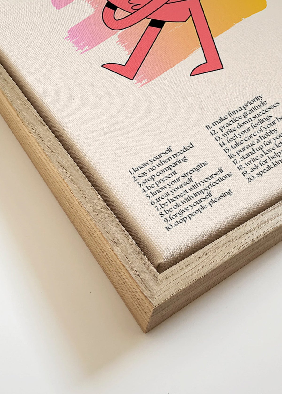 Illustration: Krammende hjerte med pastelfarvede penselstrøg – Canvas detail