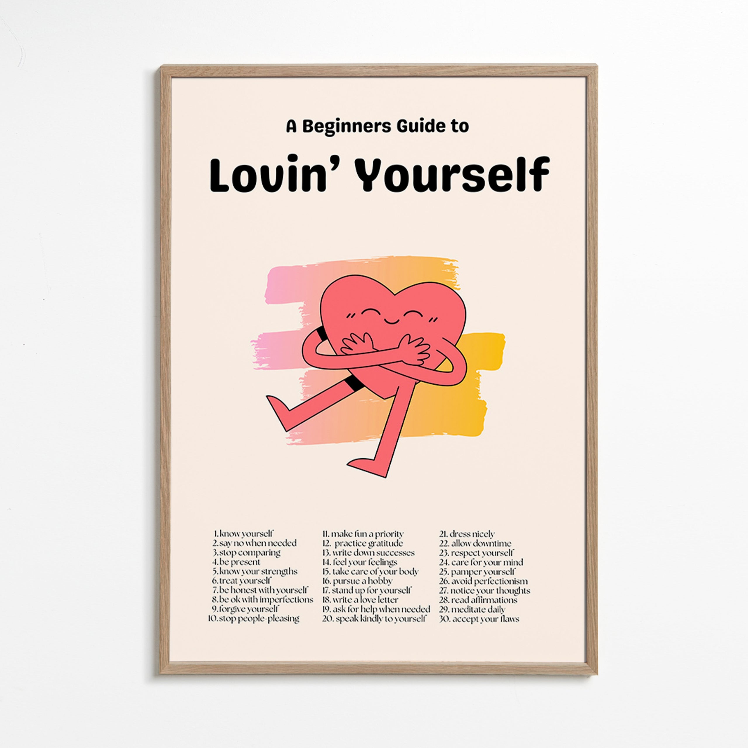 Illustration: Krammende hjerte med pastelfarvede penselstrøg – Oak Frame