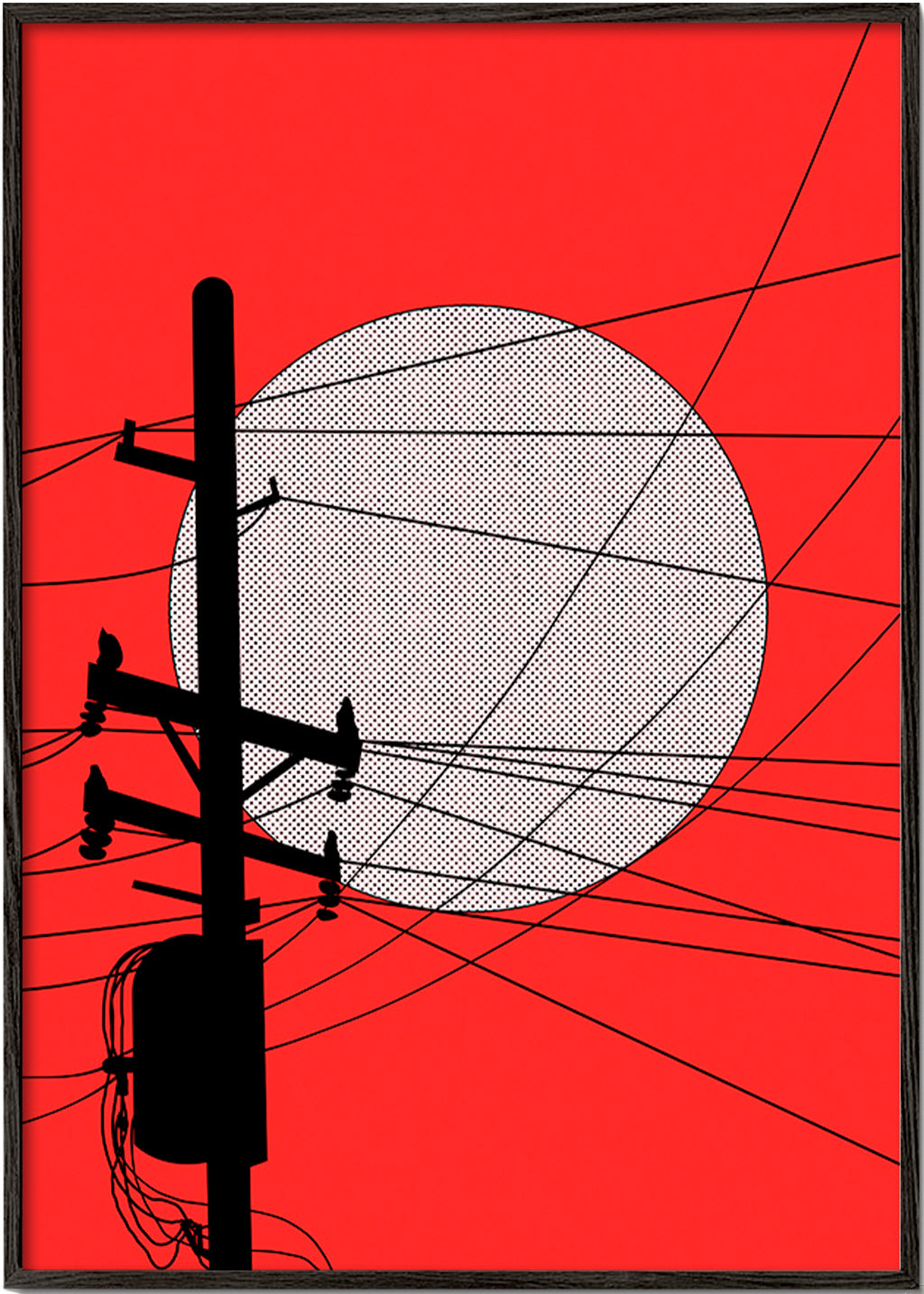 Japansk sol illustration med ledninger – Black Frame
