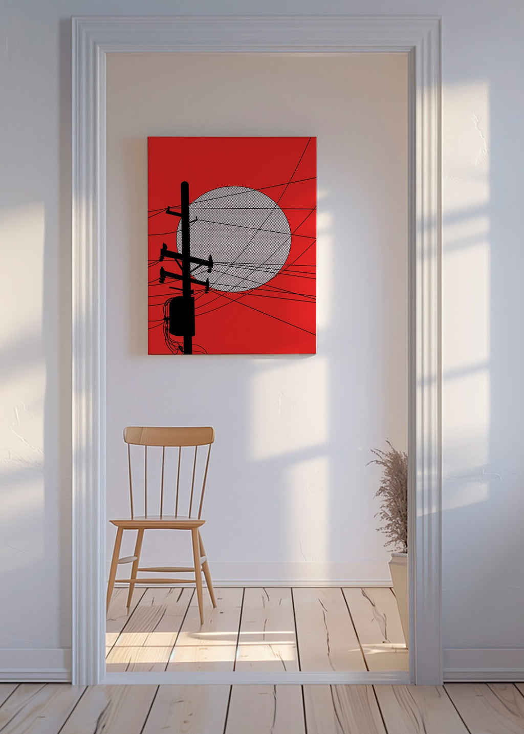 Japansk sol illustration med ledninger – Canvas