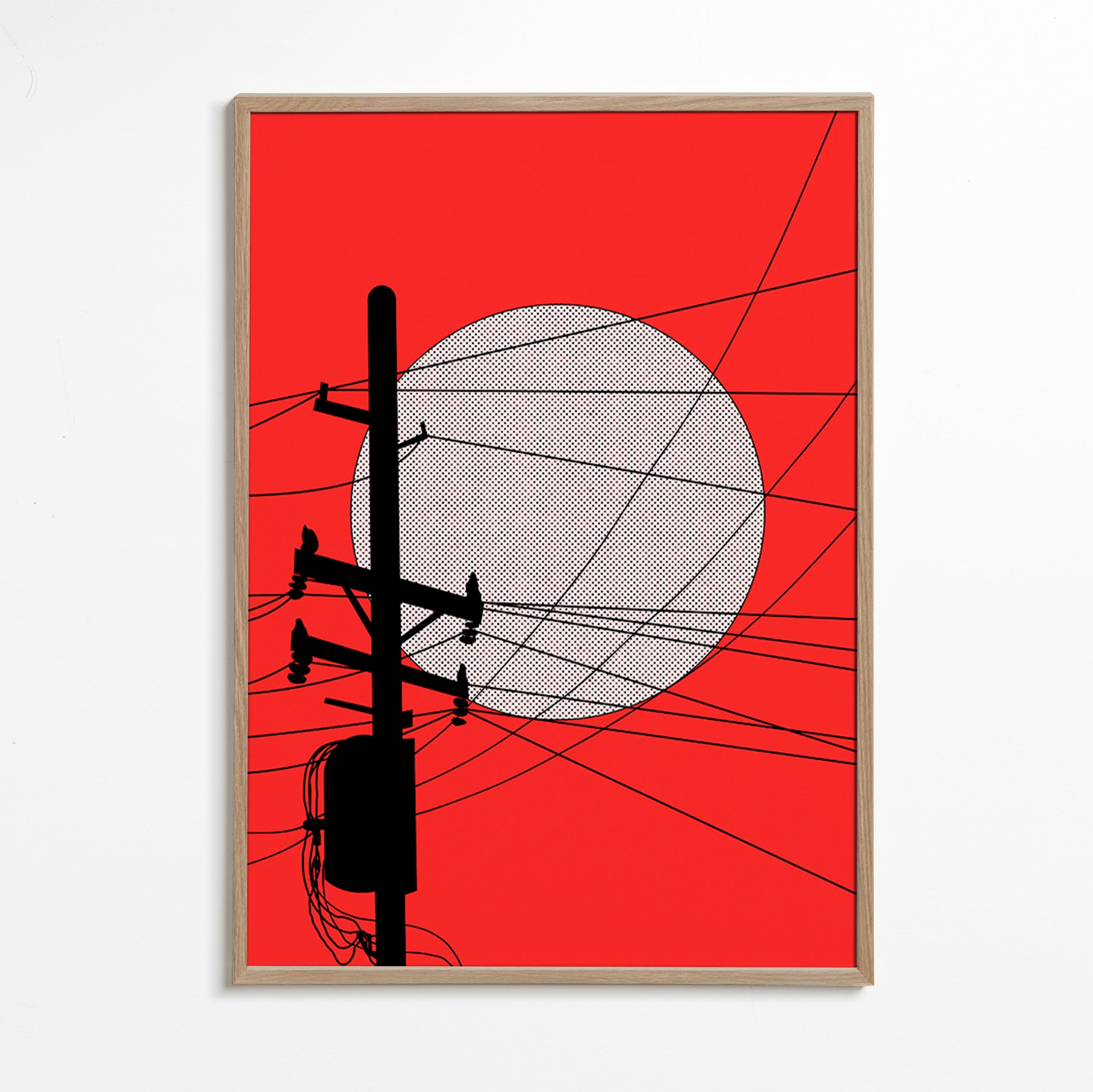 Japansk sol illustration med ledninger – Oak Frame