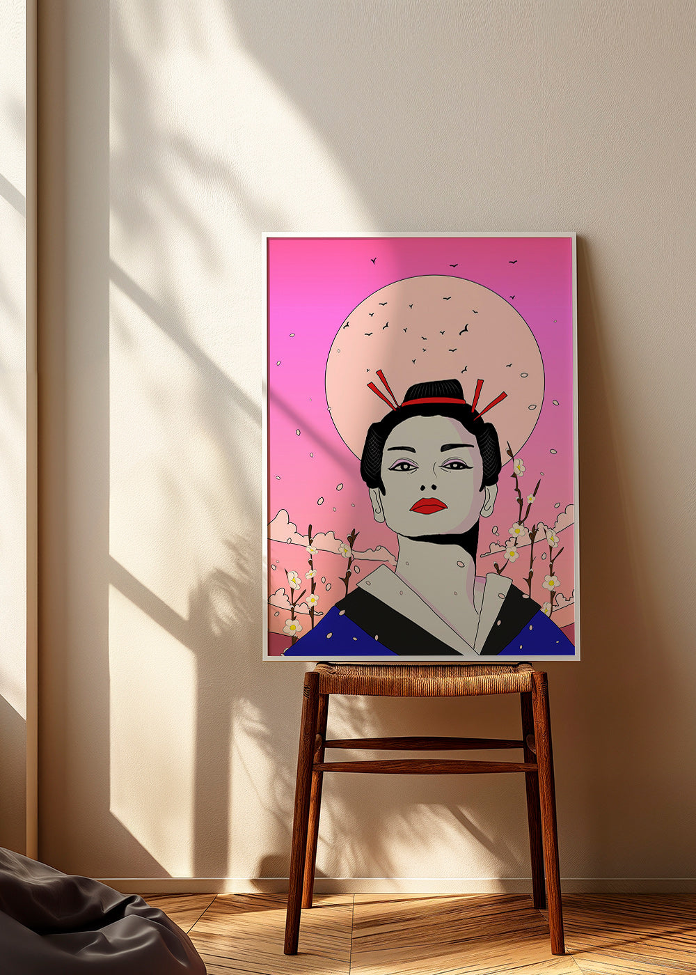 Geisha-illustration med pink måne – Product2