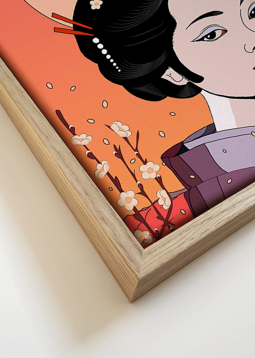 Illustration Geisha ved Koralfra Solnedgang – Canvas detail