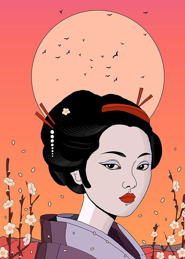 Illustration Geisha ved Koralfra Solnedgang