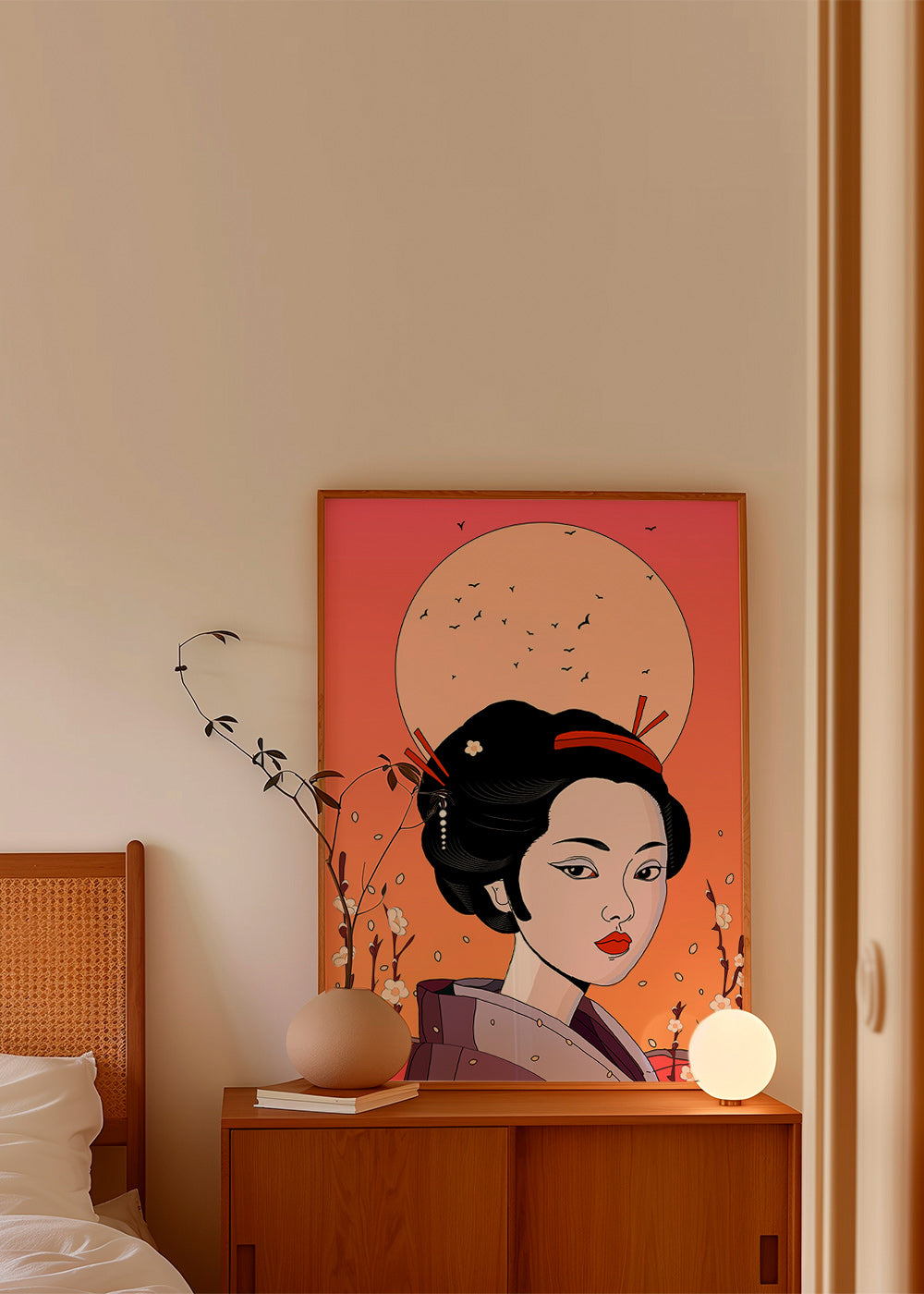 Illustration Geisha ved Koralfra Solnedgang – Product2