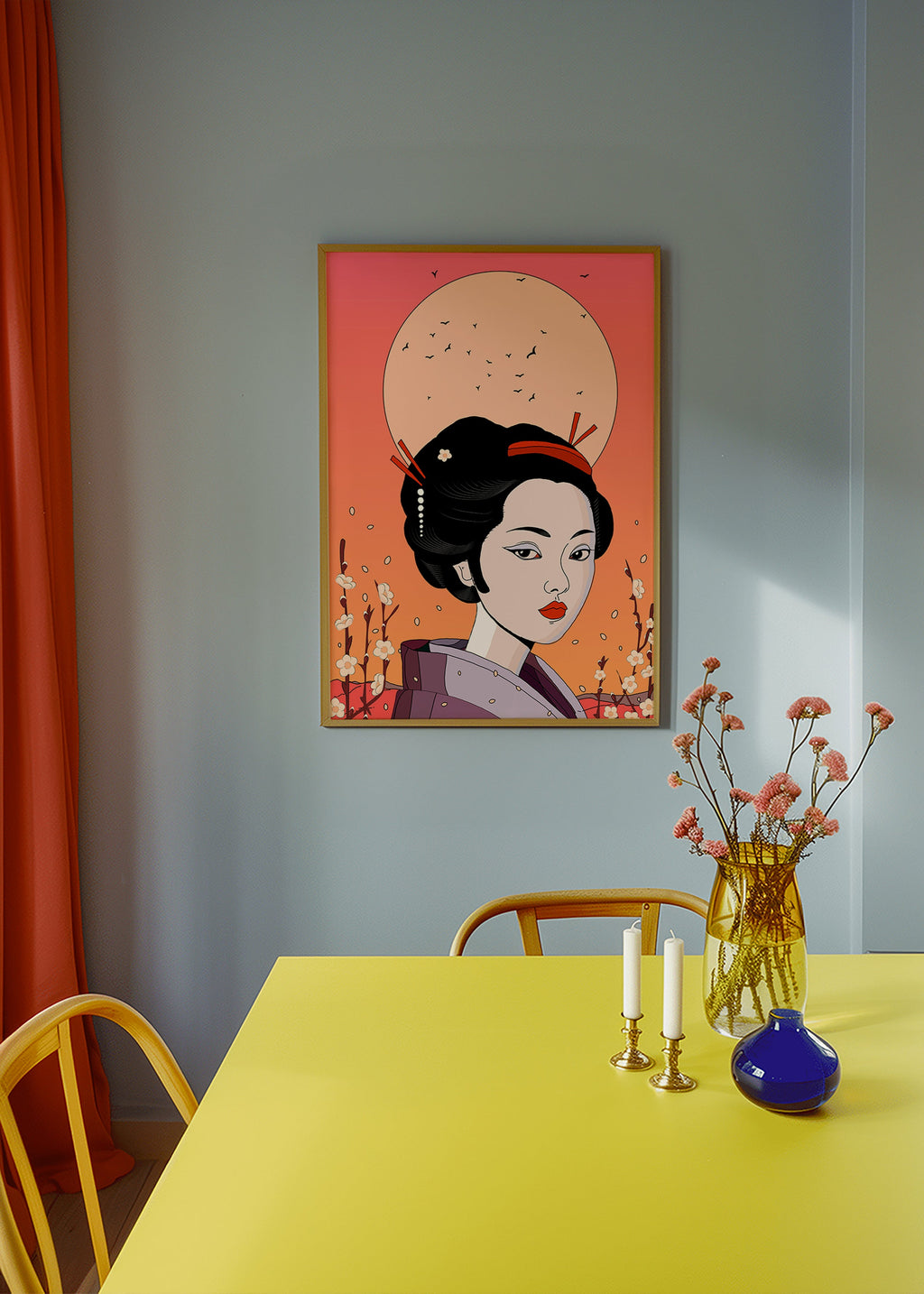 Illustration Geisha ved Koralfra Solnedgang – Product3