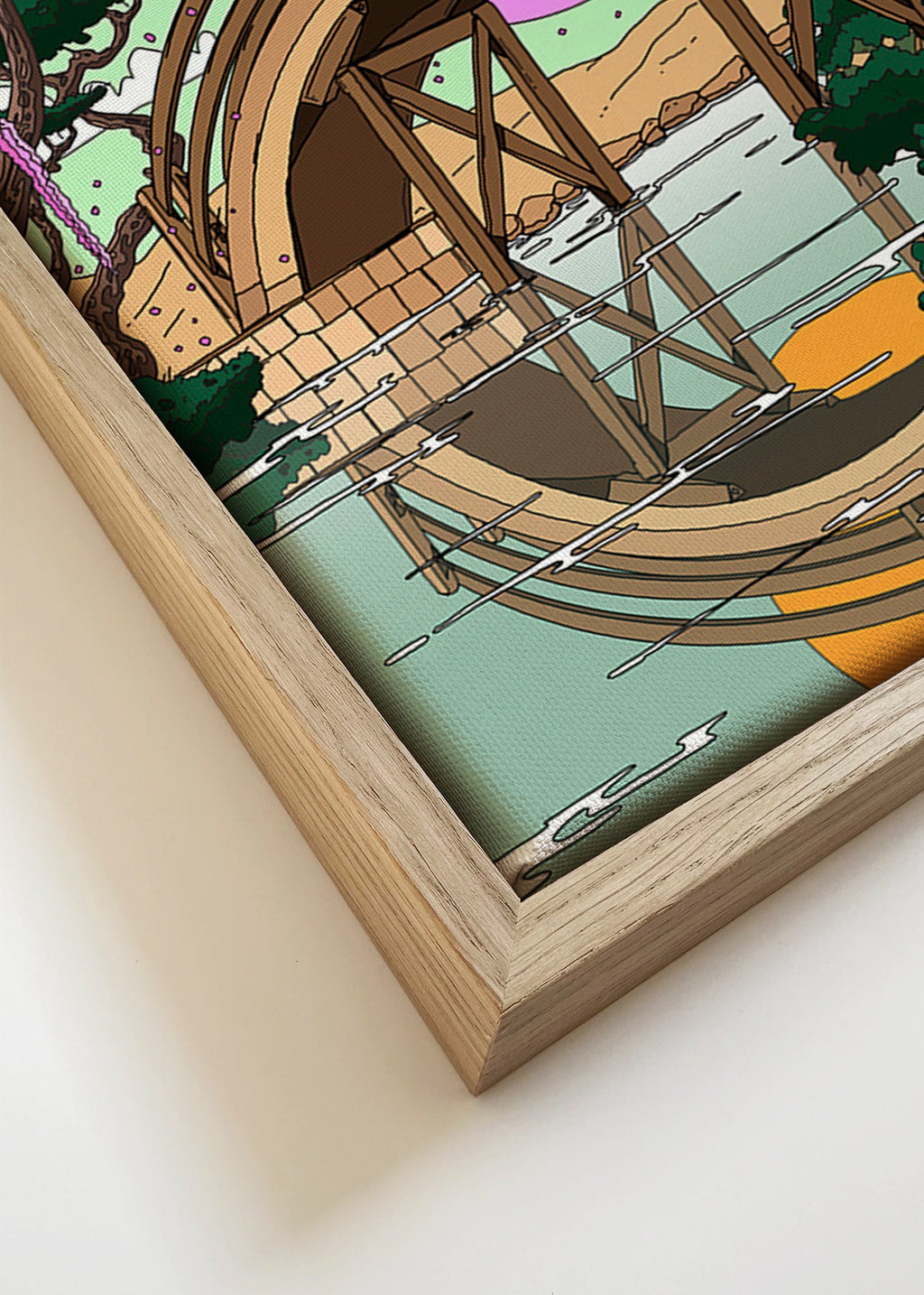 Landskabskunst: buet bro med spejling – Canvas detail