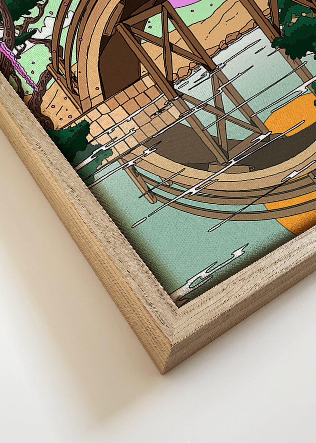 Landskabskunst: buet bro med spejling – Canvas detail