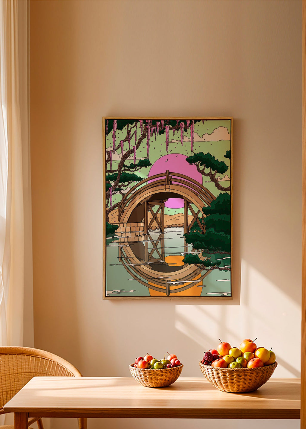 Landskabskunst: buet bro med spejling – Canvas2