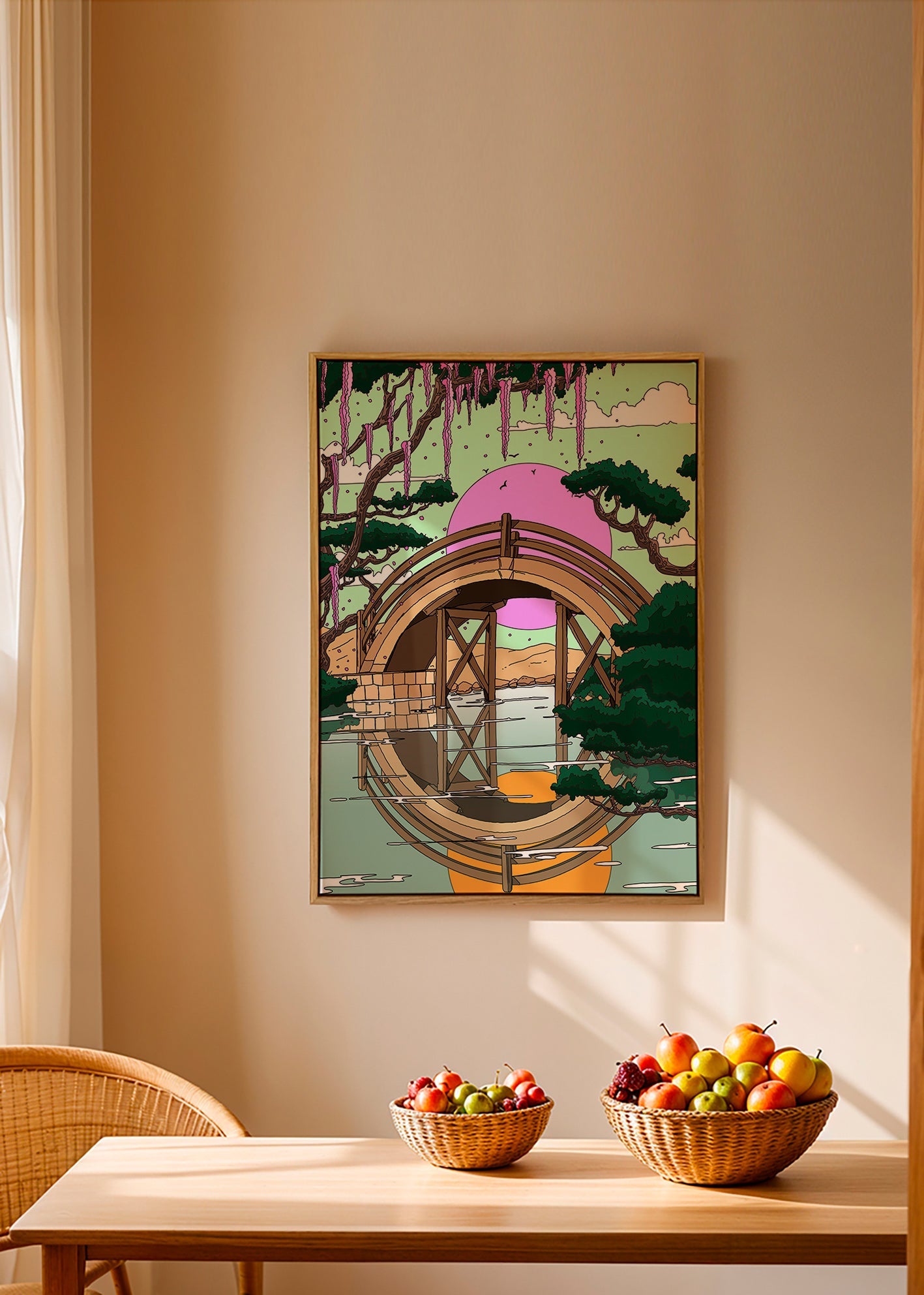 Landskabskunst: buet bro med spejling – Canvas2