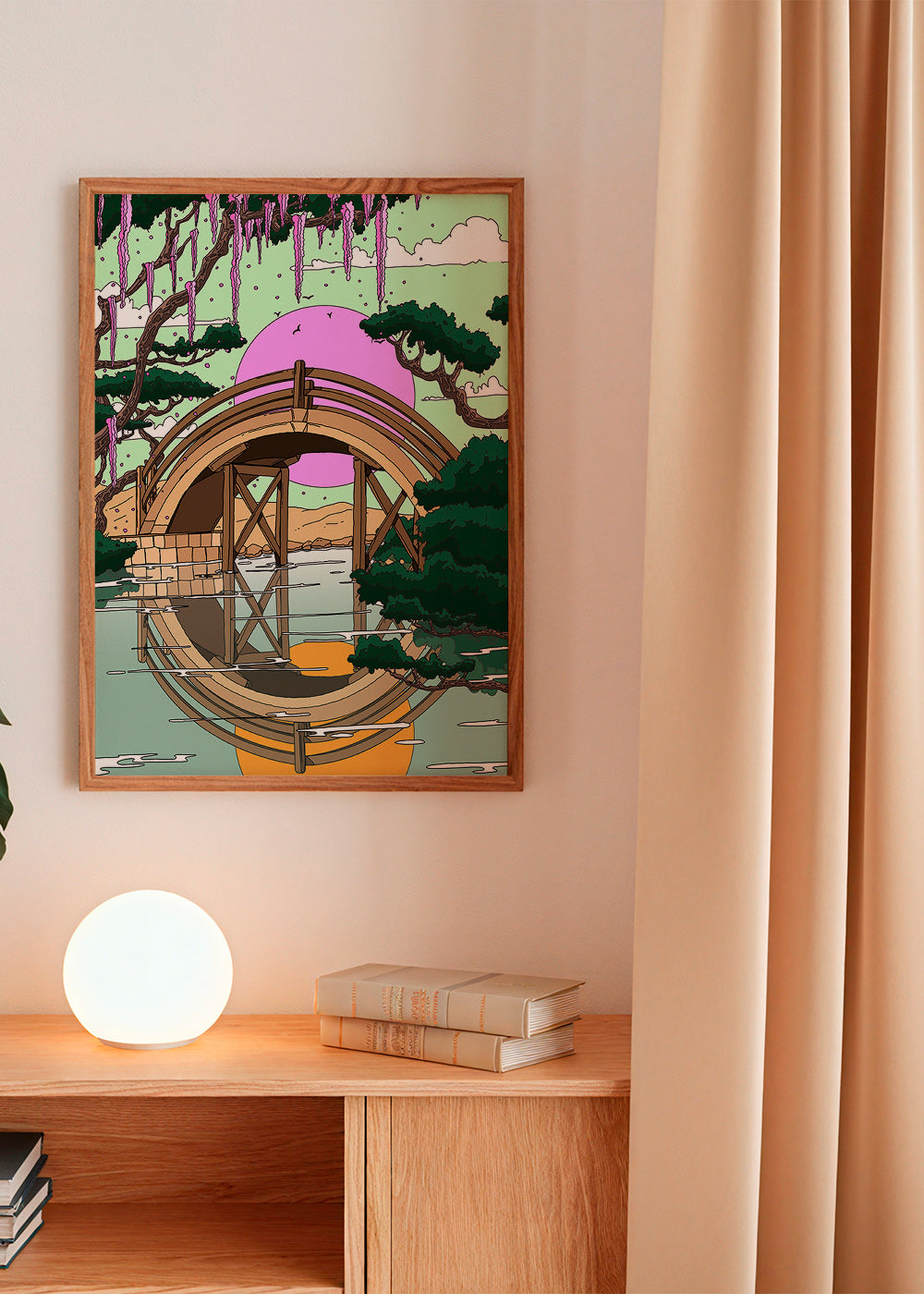Landskabskunst: buet bro med spejling – Product1