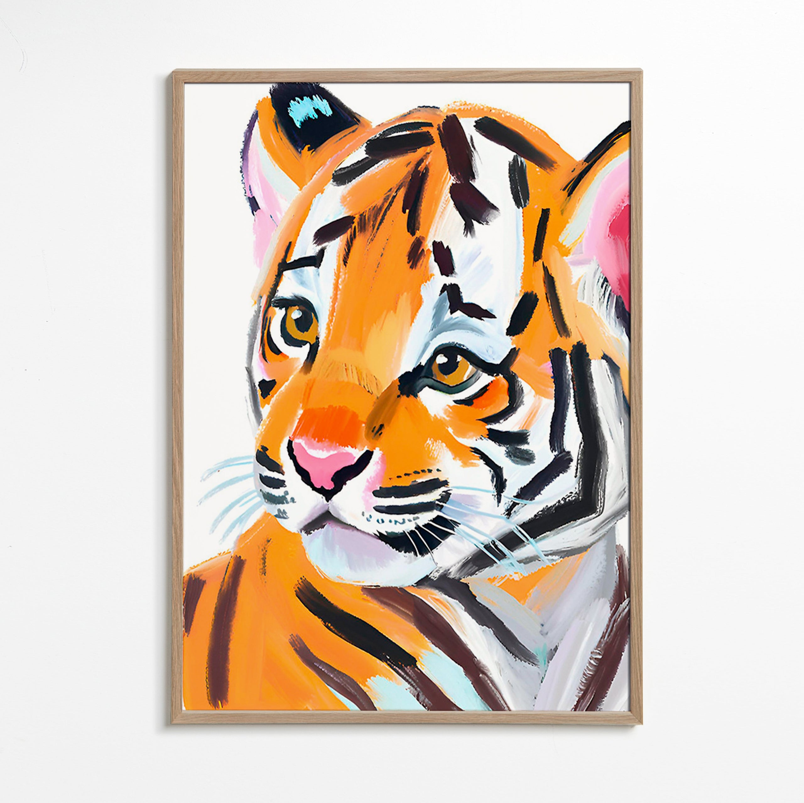 Kunst tiger illustration portræt – Oak Frame