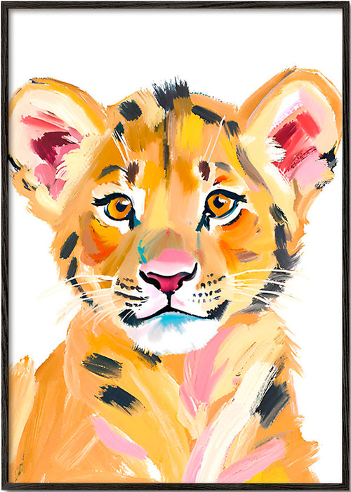 Kunstværk tigerunge illustration – Black Frame