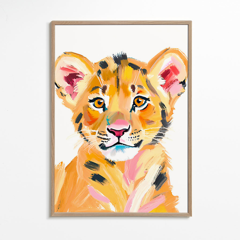 Kunstværk tigerunge illustration – Oak Frame