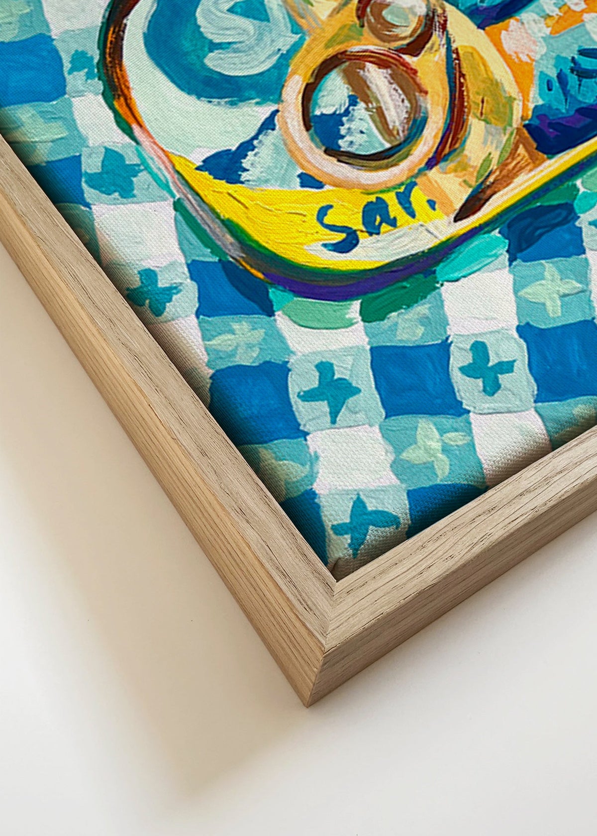 Køkkenkunst: sardindåse påternet stof – Canvas detail