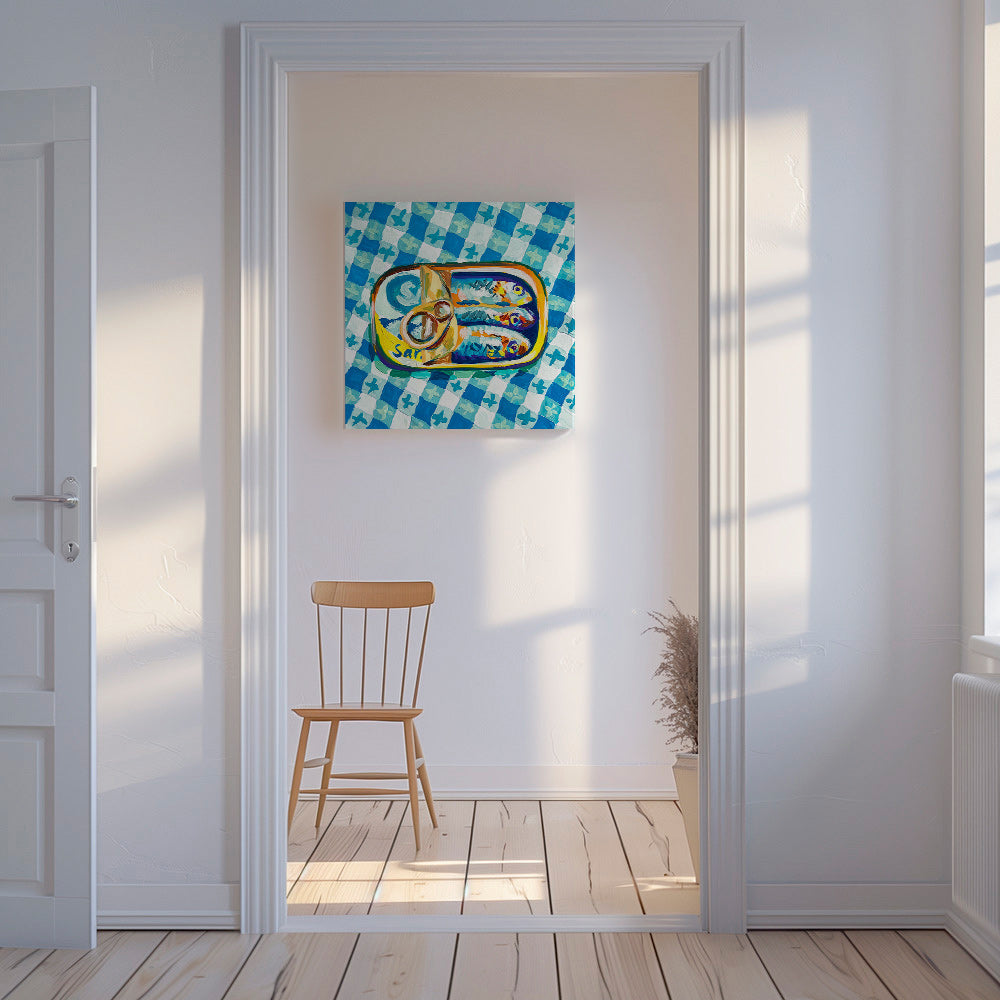 Køkkenkunst: sardindåse påternet stof – Canvas