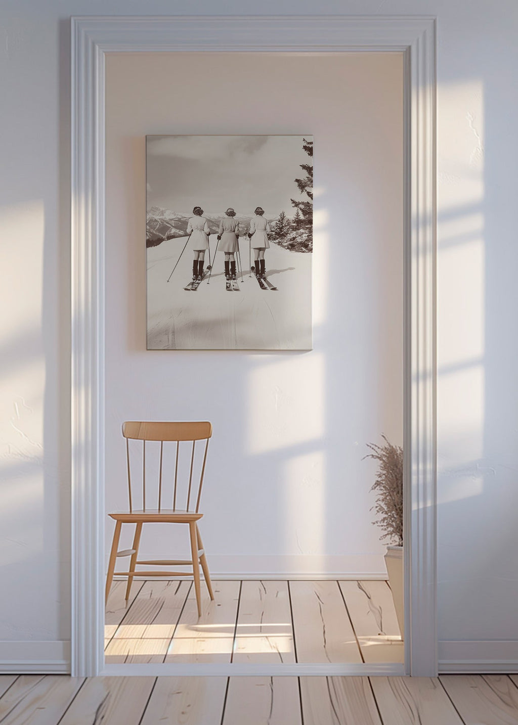 Vintage plakat: skiløbere på række – Canvas