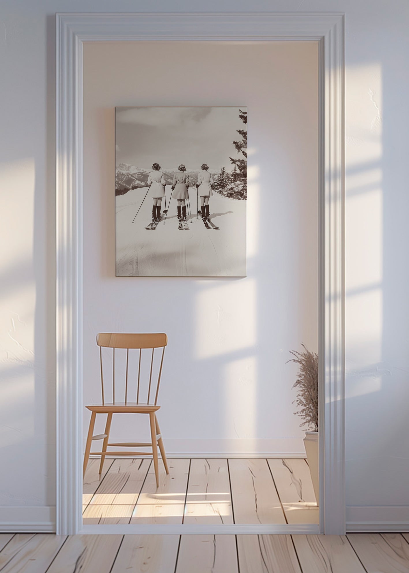 Vintage plakat: skiløbere på række – Canvas