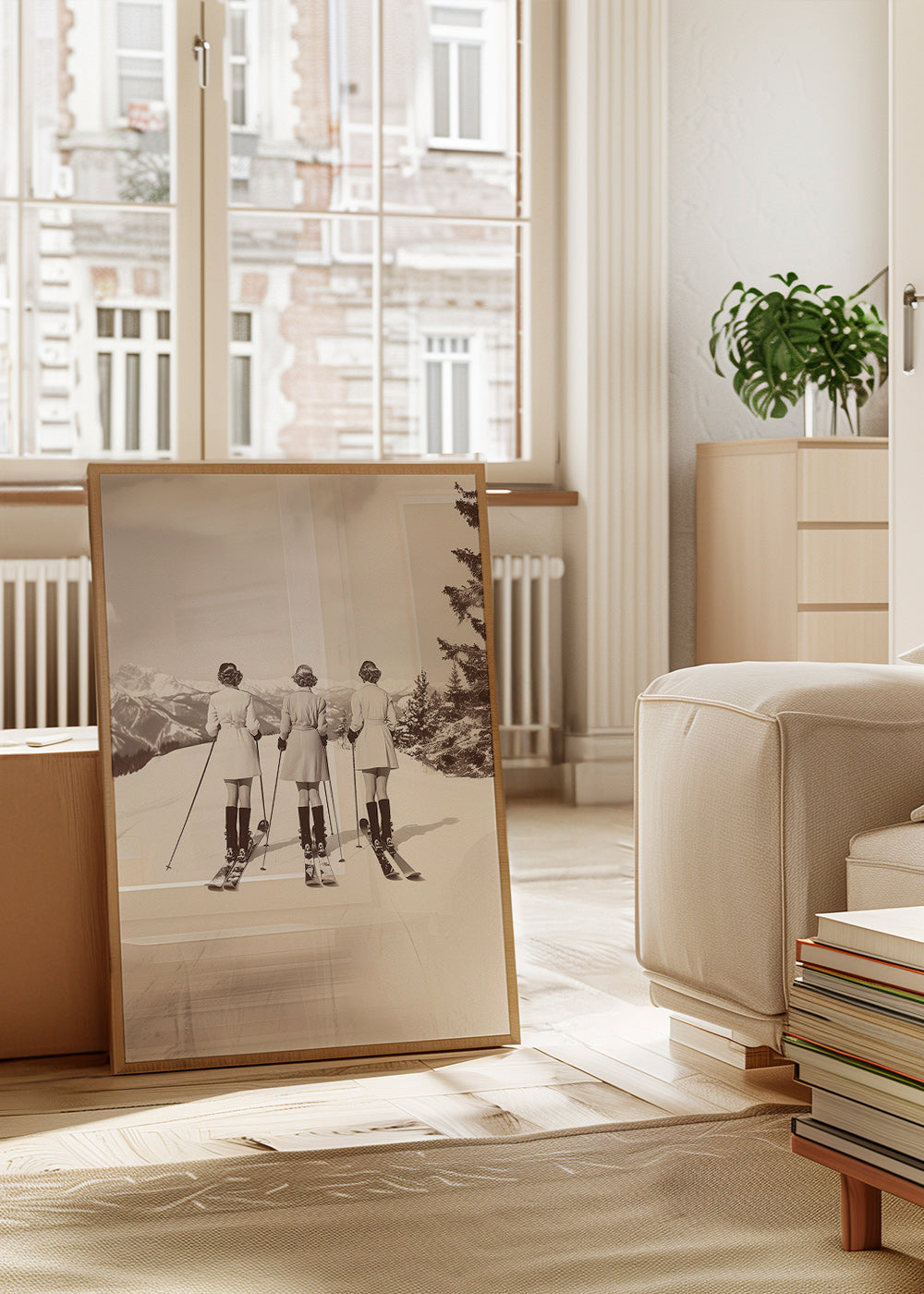 Vintage plakat: skiløbere på række – Product1