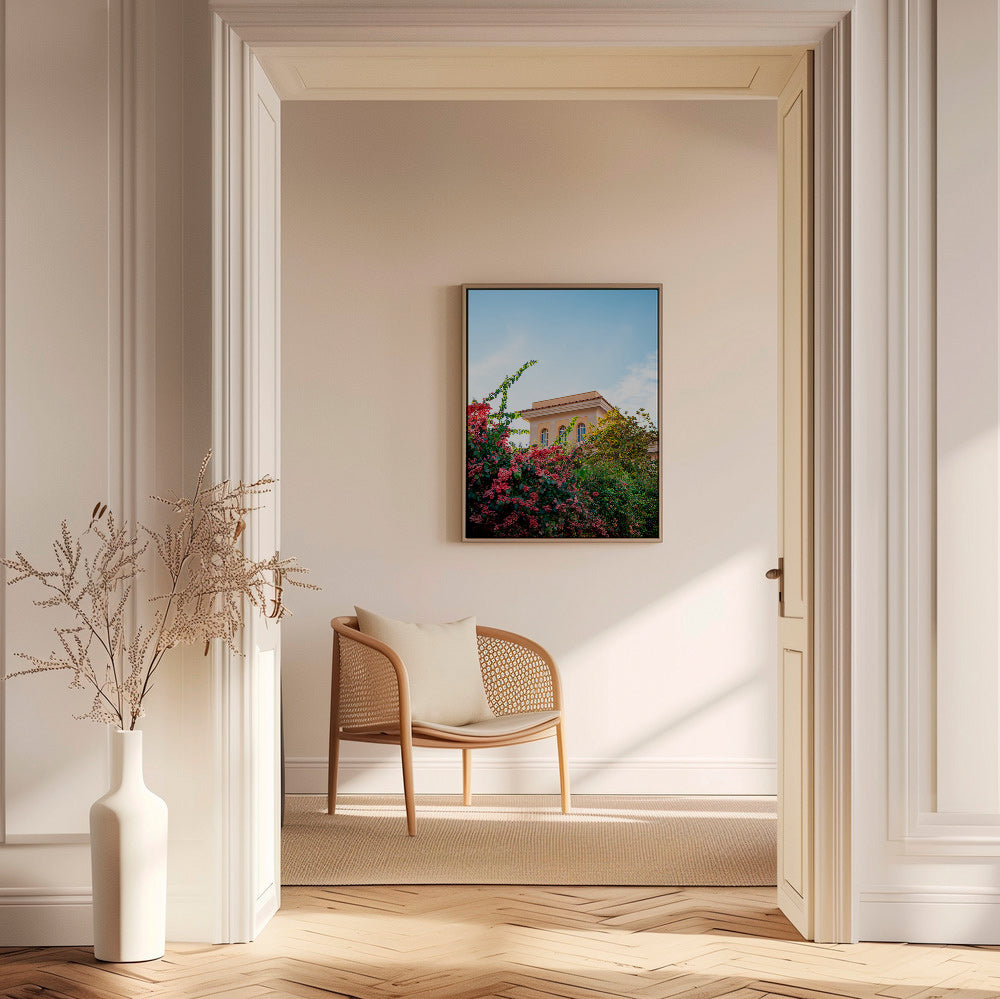 Botanisk plakat med Amalfi-facade og bougainvillea – Canvas1
