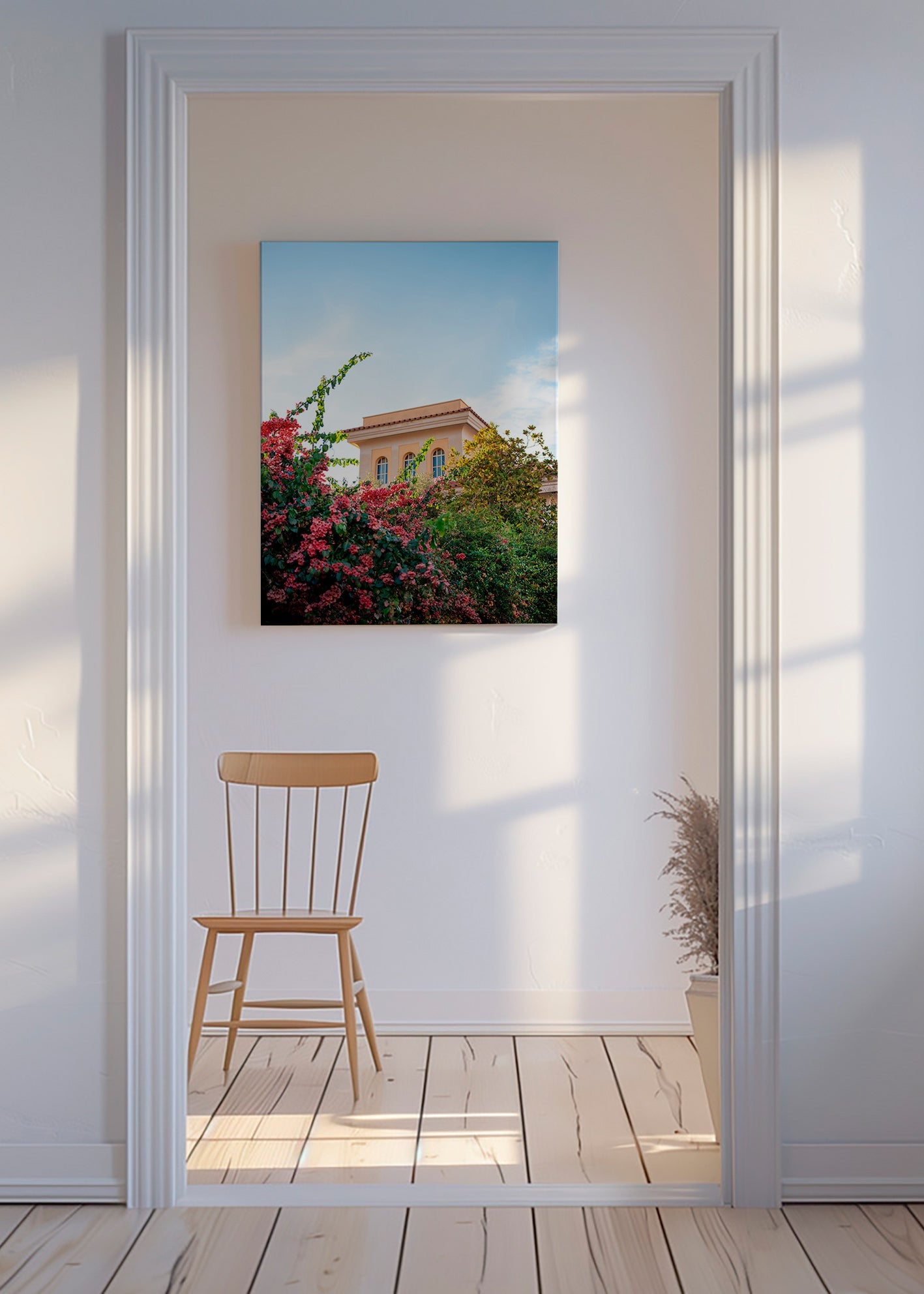 Botanisk plakat med Amalfi-facade og bougainvillea – Canvas