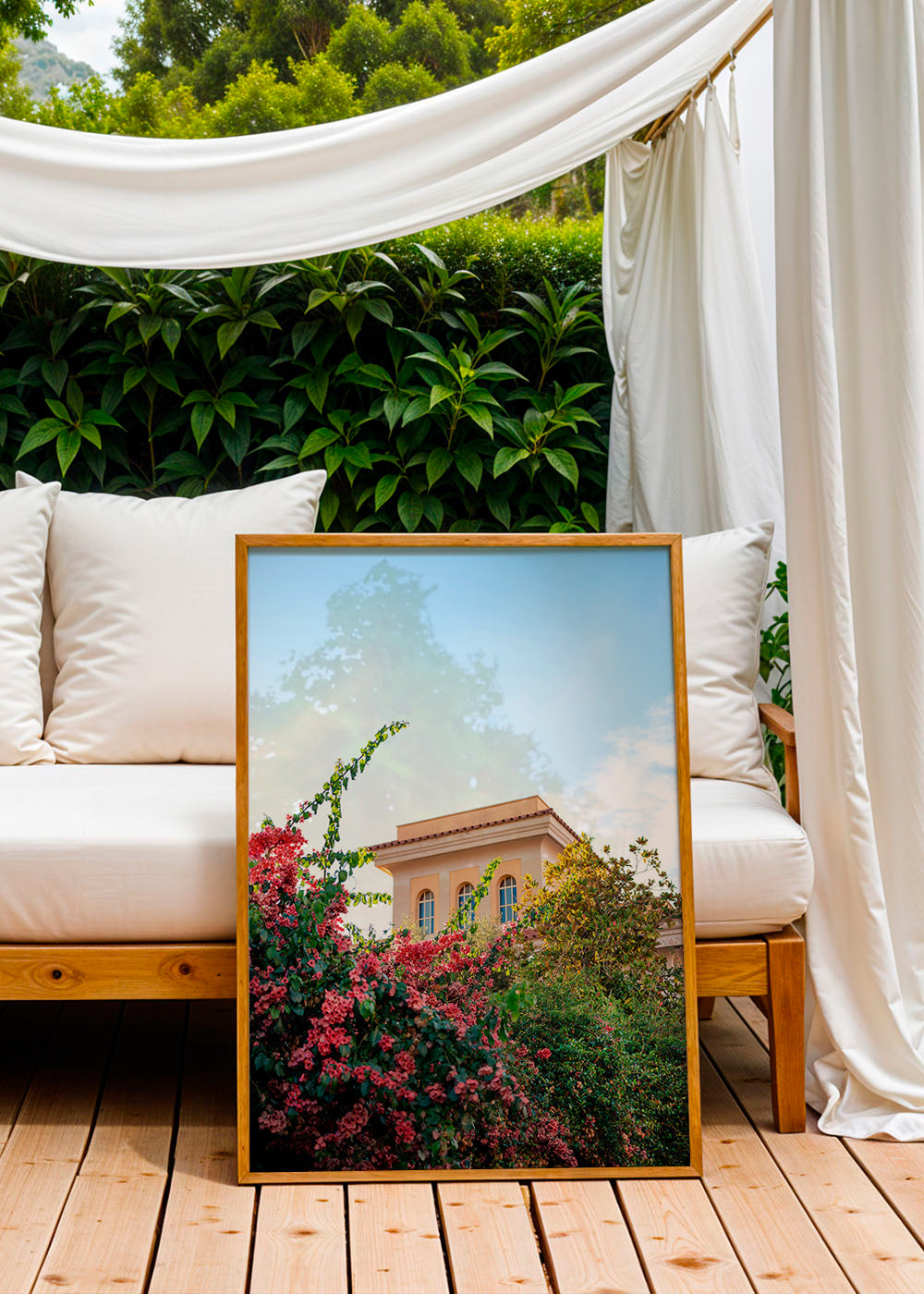 Botanisk plakat med Amalfi-facade og bougainvillea – Product1