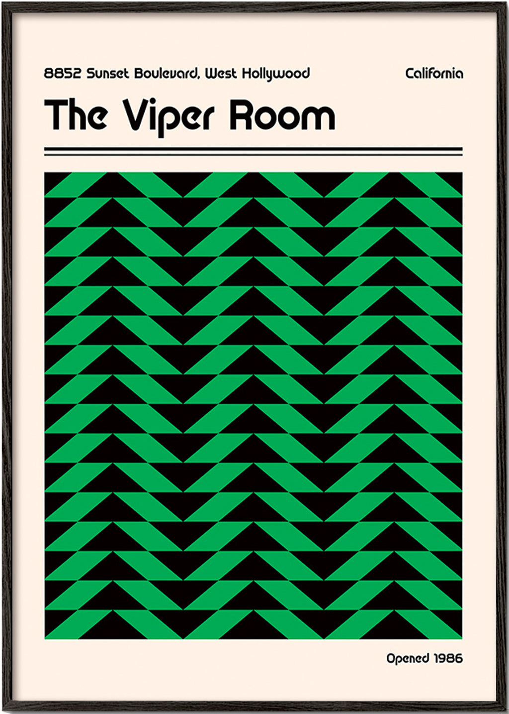 Vintage plakat med grønt geometrisk mønster – Black Frame