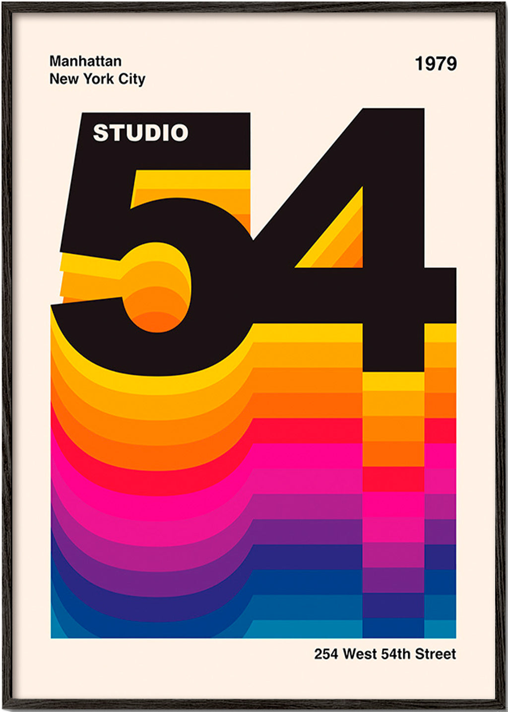 Vintage print Studio 54 med farvebølger – Black Frame