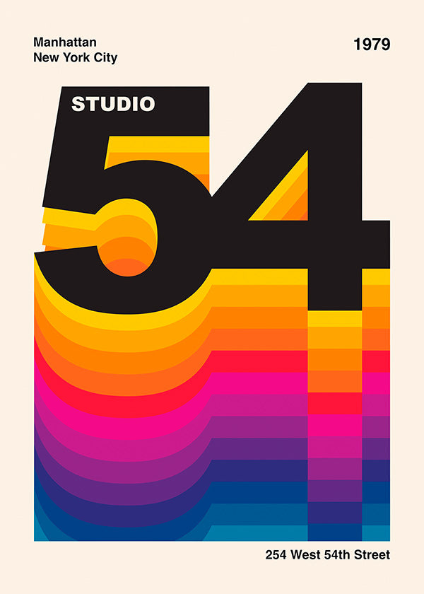 Vintage print Studio 54 med farvebølger