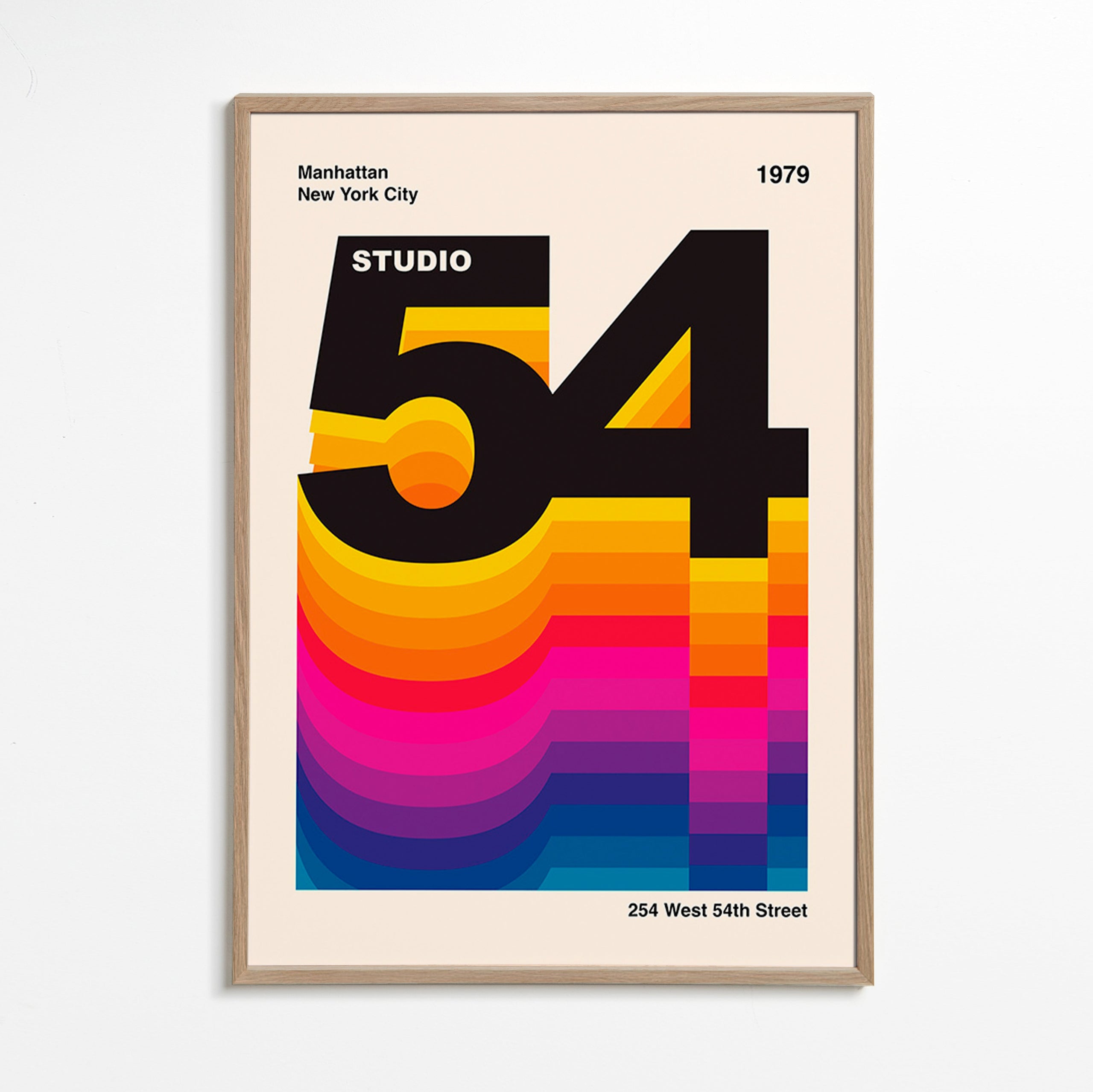 Vintage print Studio 54 med farvebølger – Oak Frame