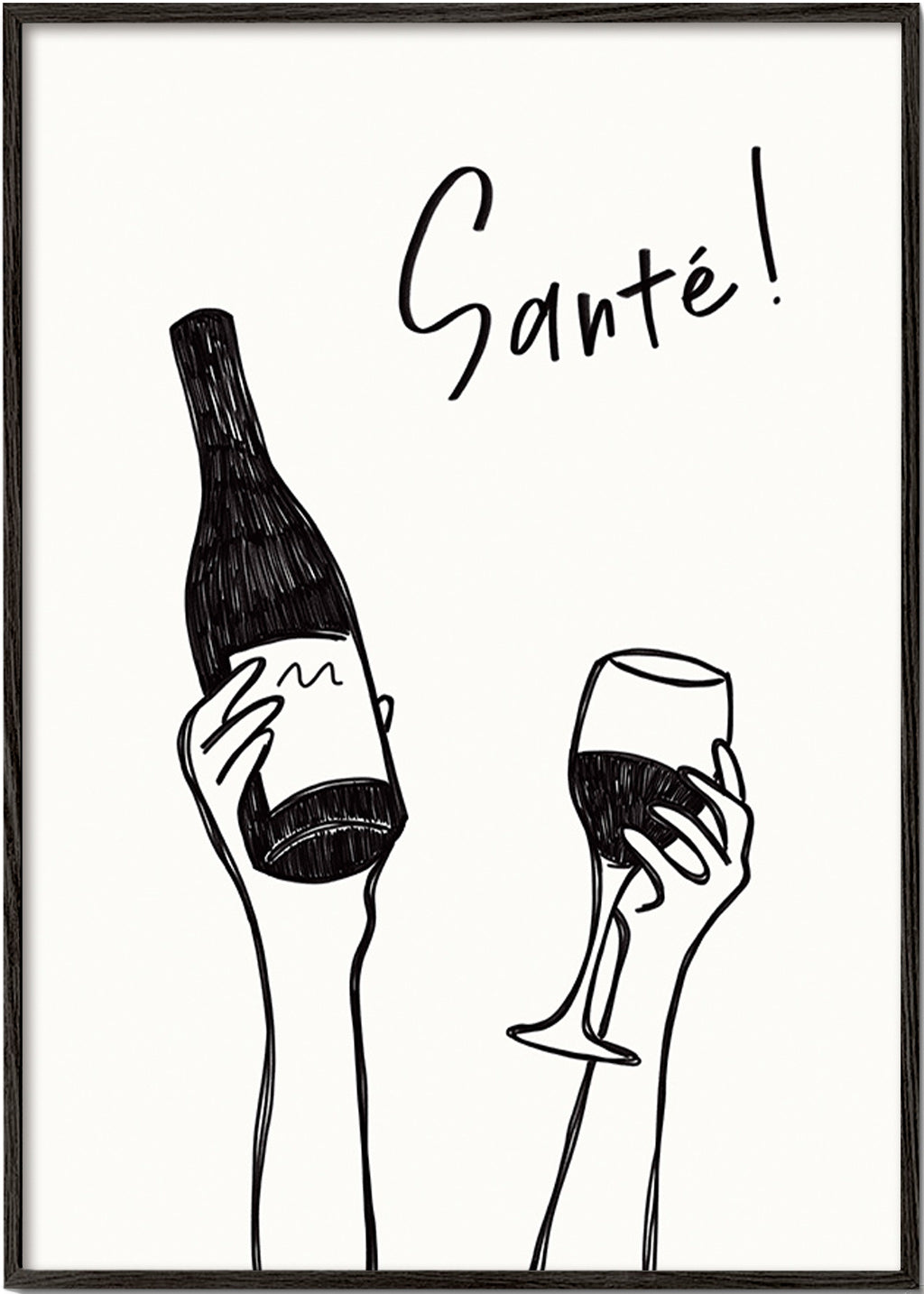 Køkkenkunst med vinflaske og glas – Black Frame