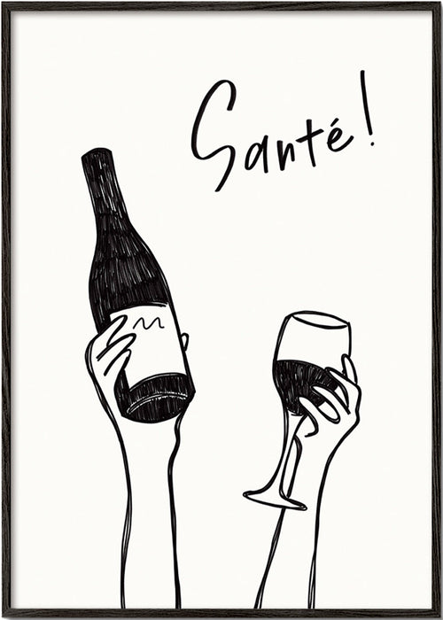 Køkkenkunst med vinflaske og glas – Black Frame