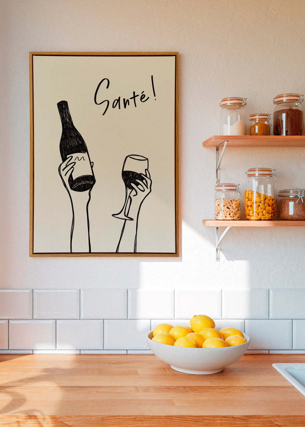 Køkkenkunst med vinflaske og glas – Canvas2