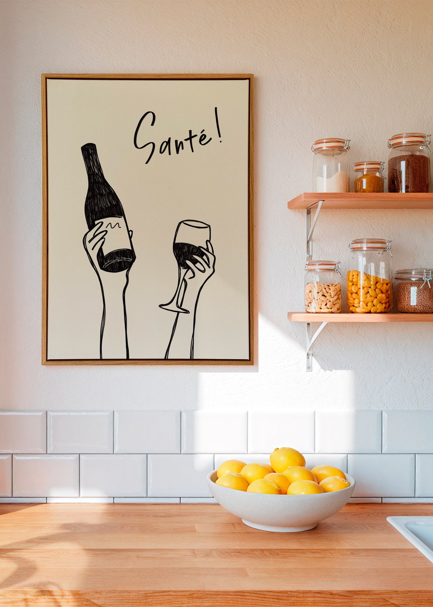 Køkkenkunst med vinflaske og glas – Canvas2