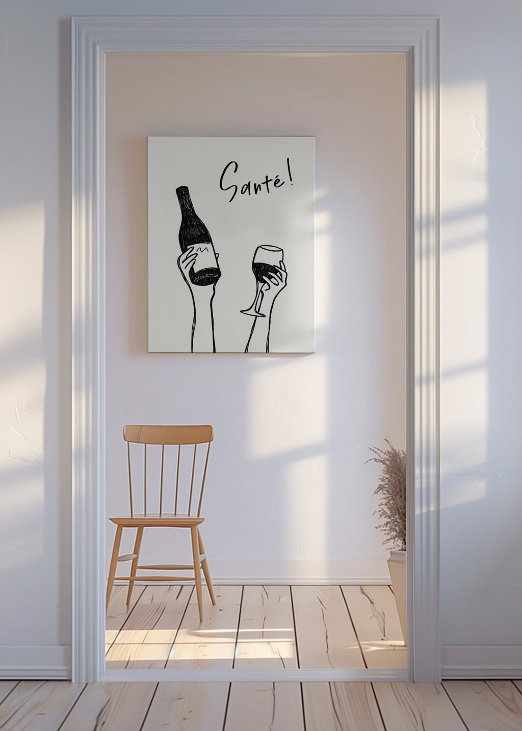 Køkkenkunst med vinflaske og glas – Canvas
