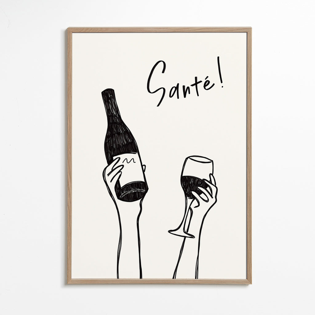 Køkkenkunst med vinflaske og glas – Oak Frame