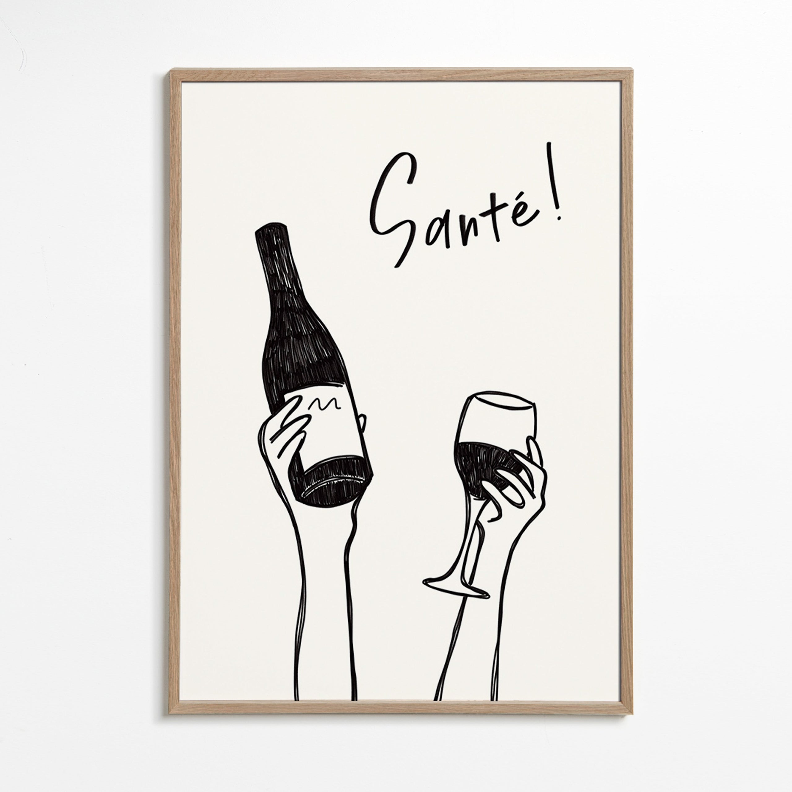 Køkkenkunst med vinflaske og glas – Oak Frame