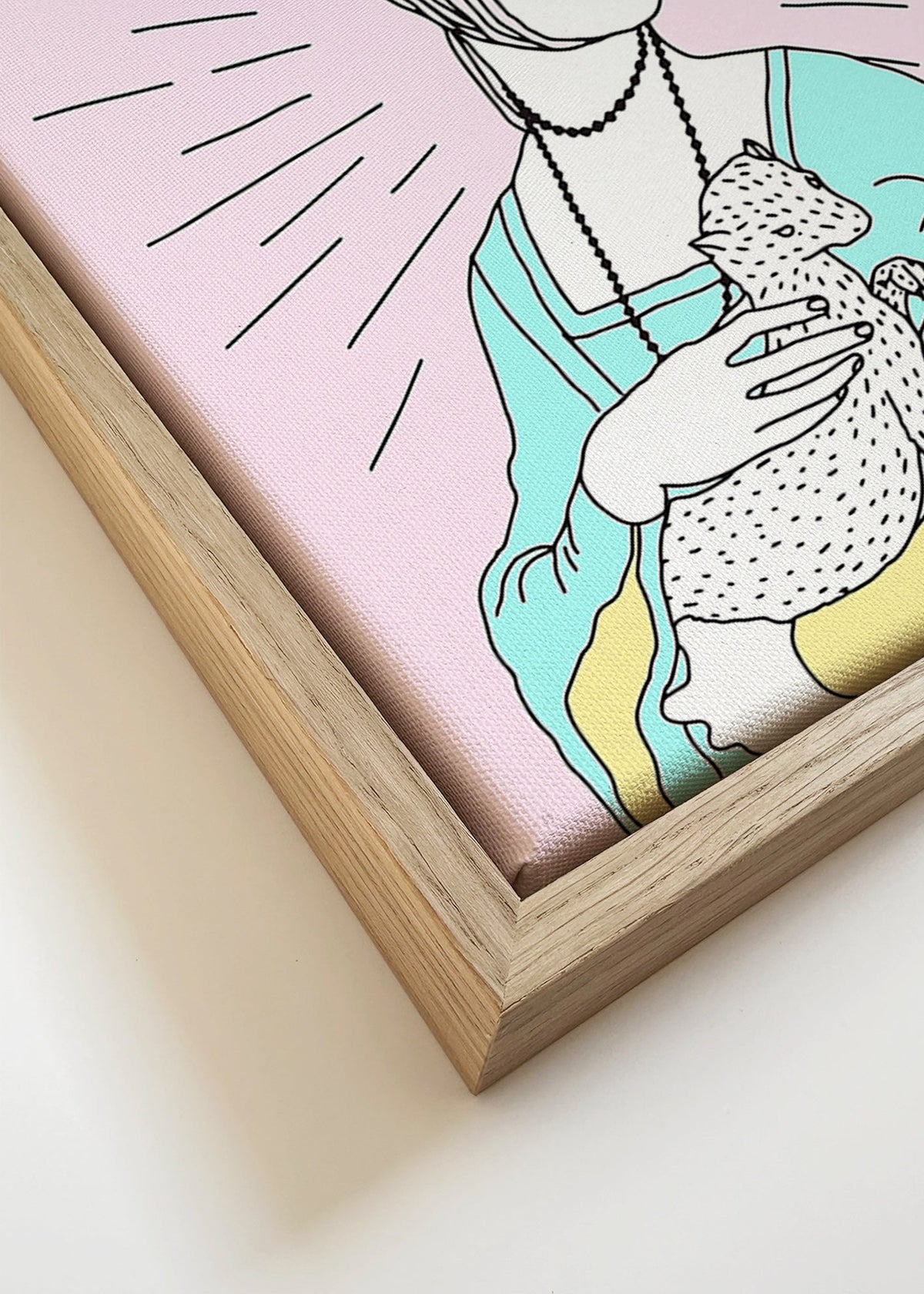 Illustration: dame med hermelin i pastelfarver – Canvas detail