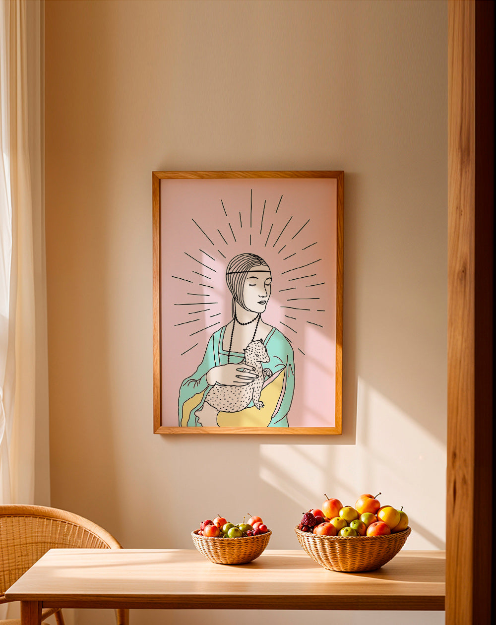 Illustration: dame med hermelin i pastelfarver – Product2