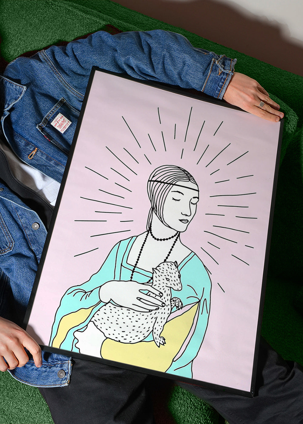 Illustration: dame med hermelin i pastelfarver – Product3