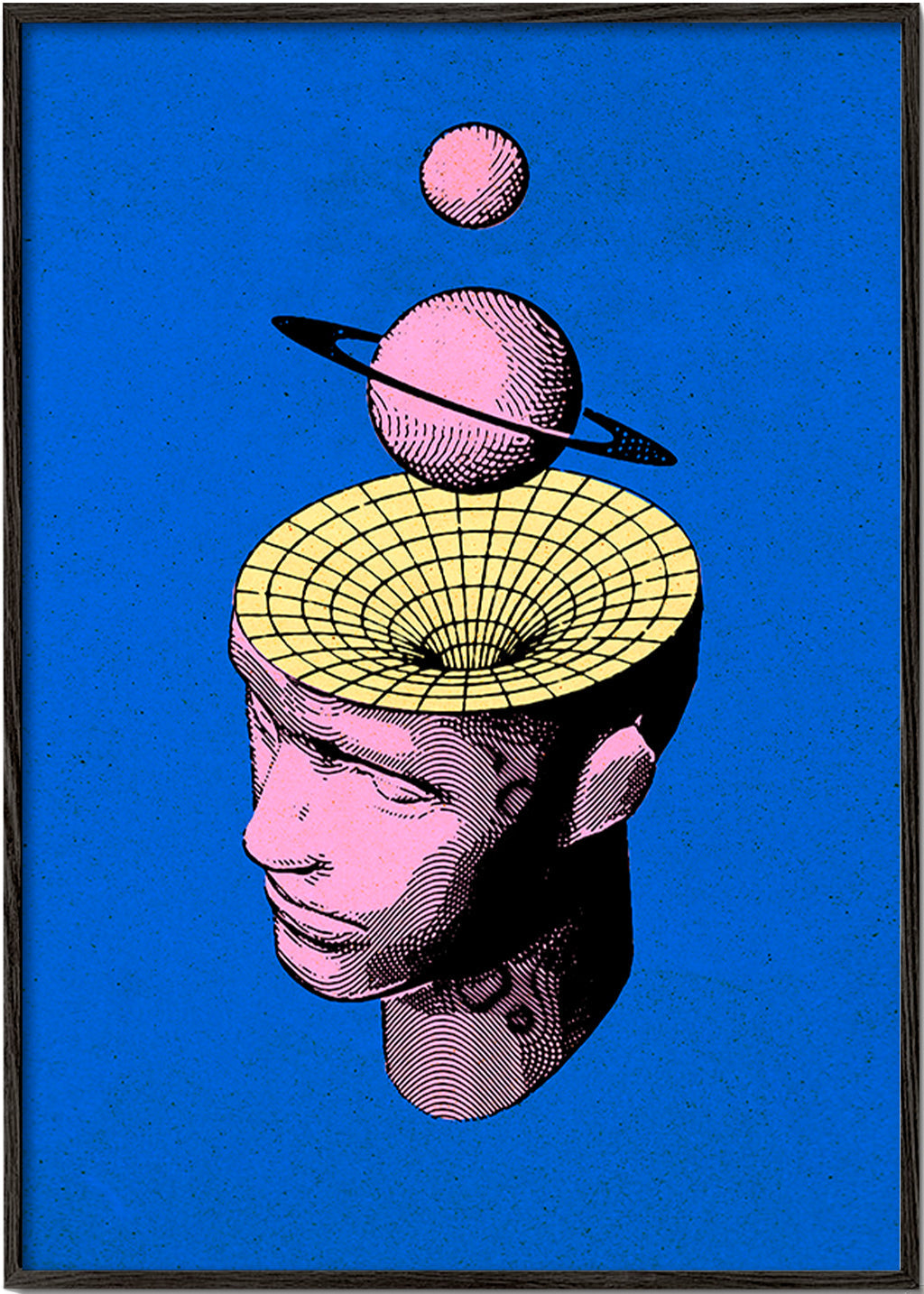 Surrealistisk illustration af hoved med planeter – Black Frame