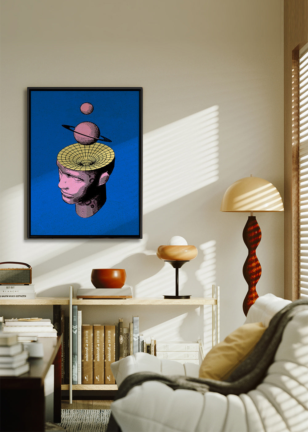 Surrealistisk illustration af hoved med planeter – Canvas2