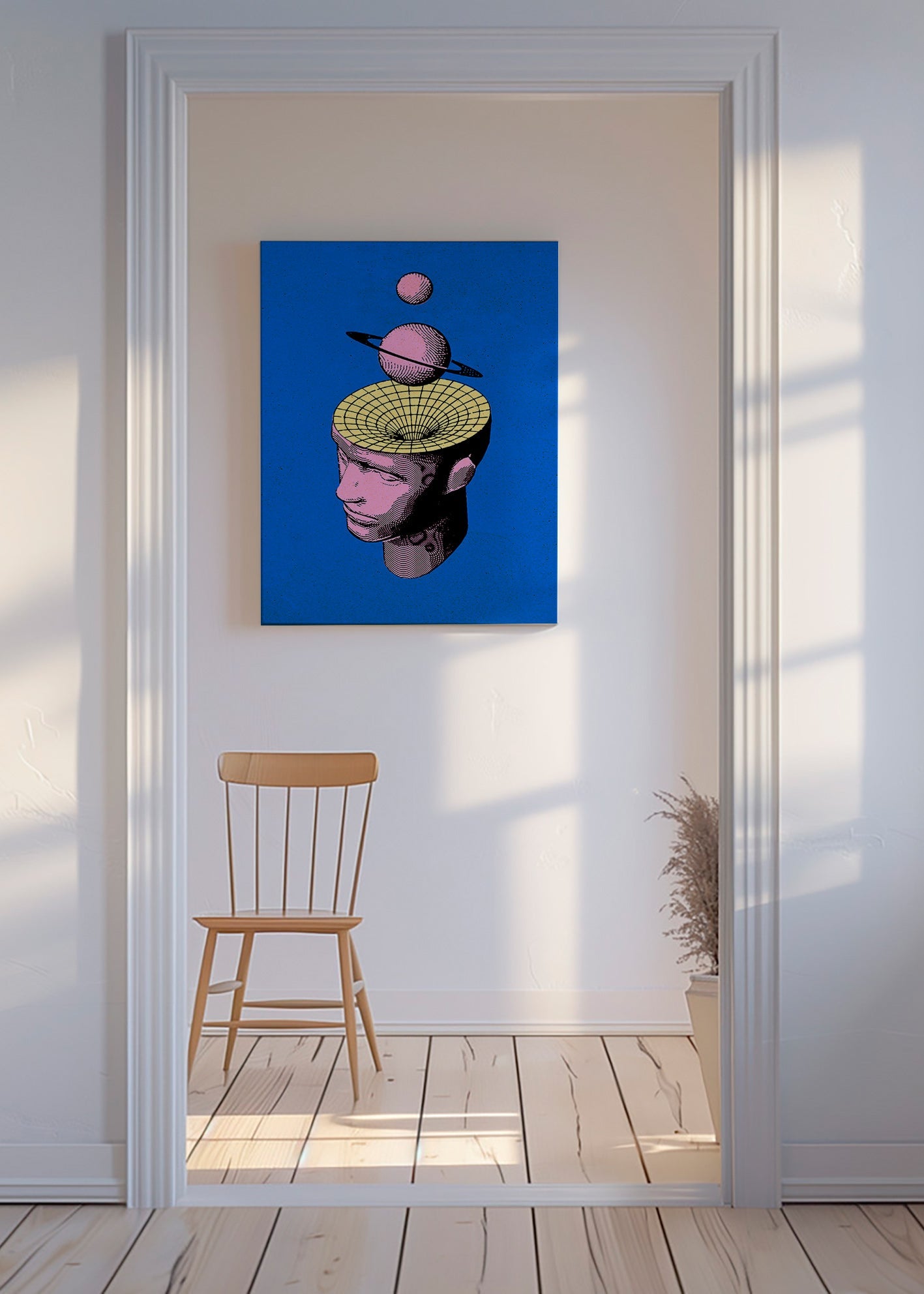 Surrealistisk illustration af hoved med planeter – Canvas